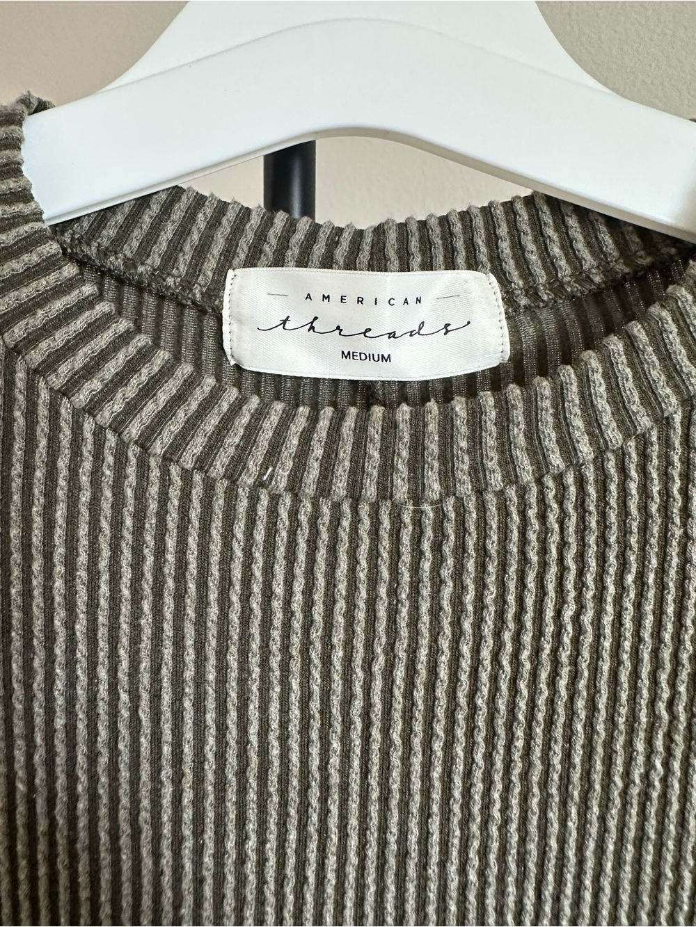 American Threads Olive Ribbed Crewneck Sweater